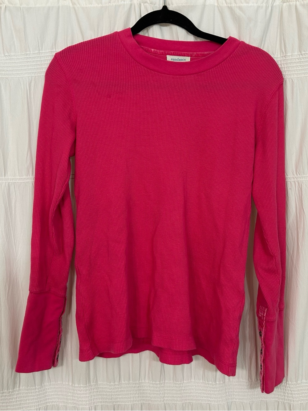Sundance Hot Pink Waffle-Knit Crewneck Sweater